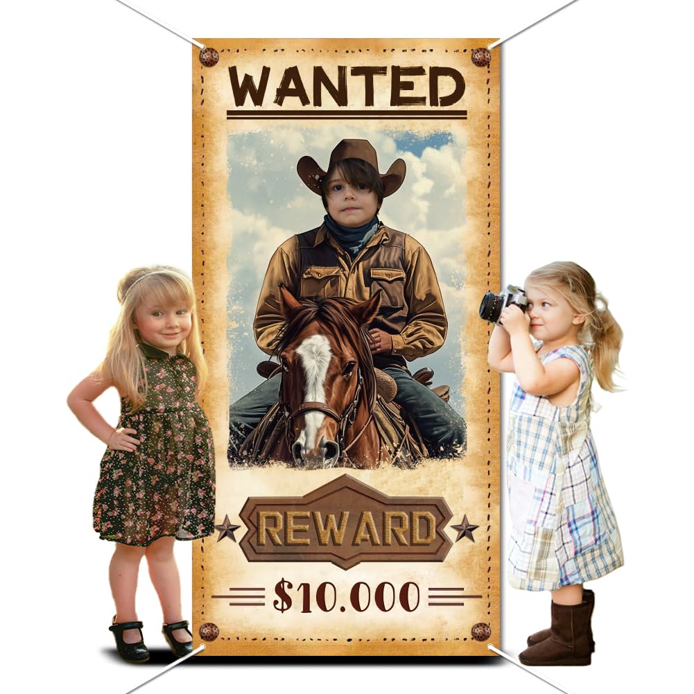 WADORN Cowboy Wanted Photo Door Banner - Image 2