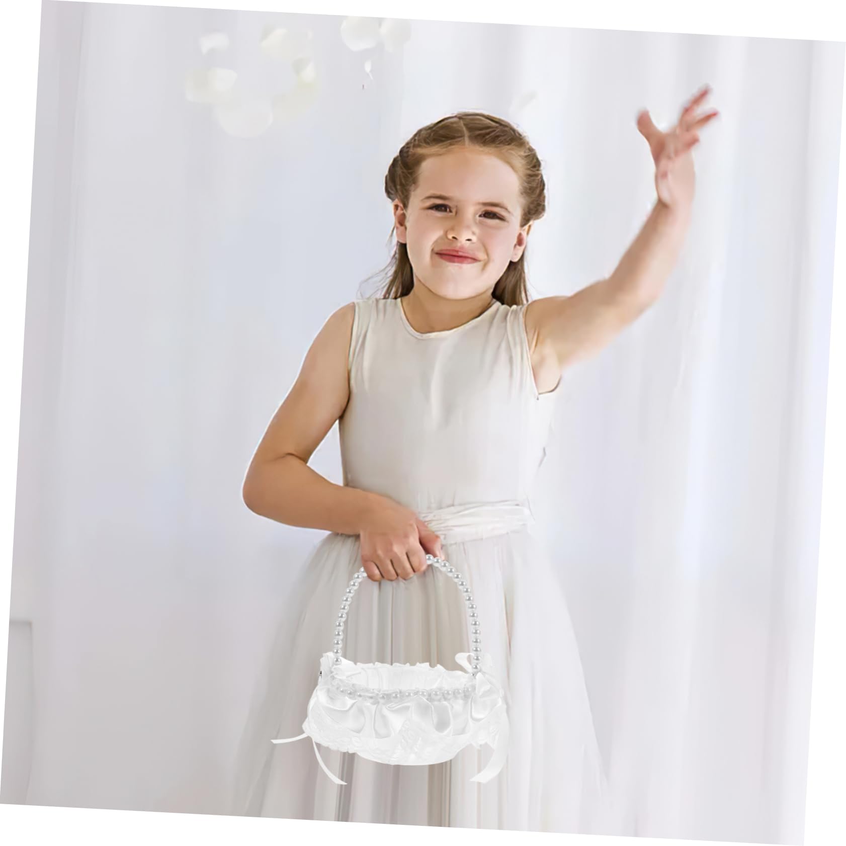 Alipis 4pièces Panier Fleuri Dentelle Romantique Pour Demoiselle Honneur Panier à Bonbons Élégant Avec Poignée Perles Pour Mariage Décoration De Cérémonie Et Transport De Fleurs