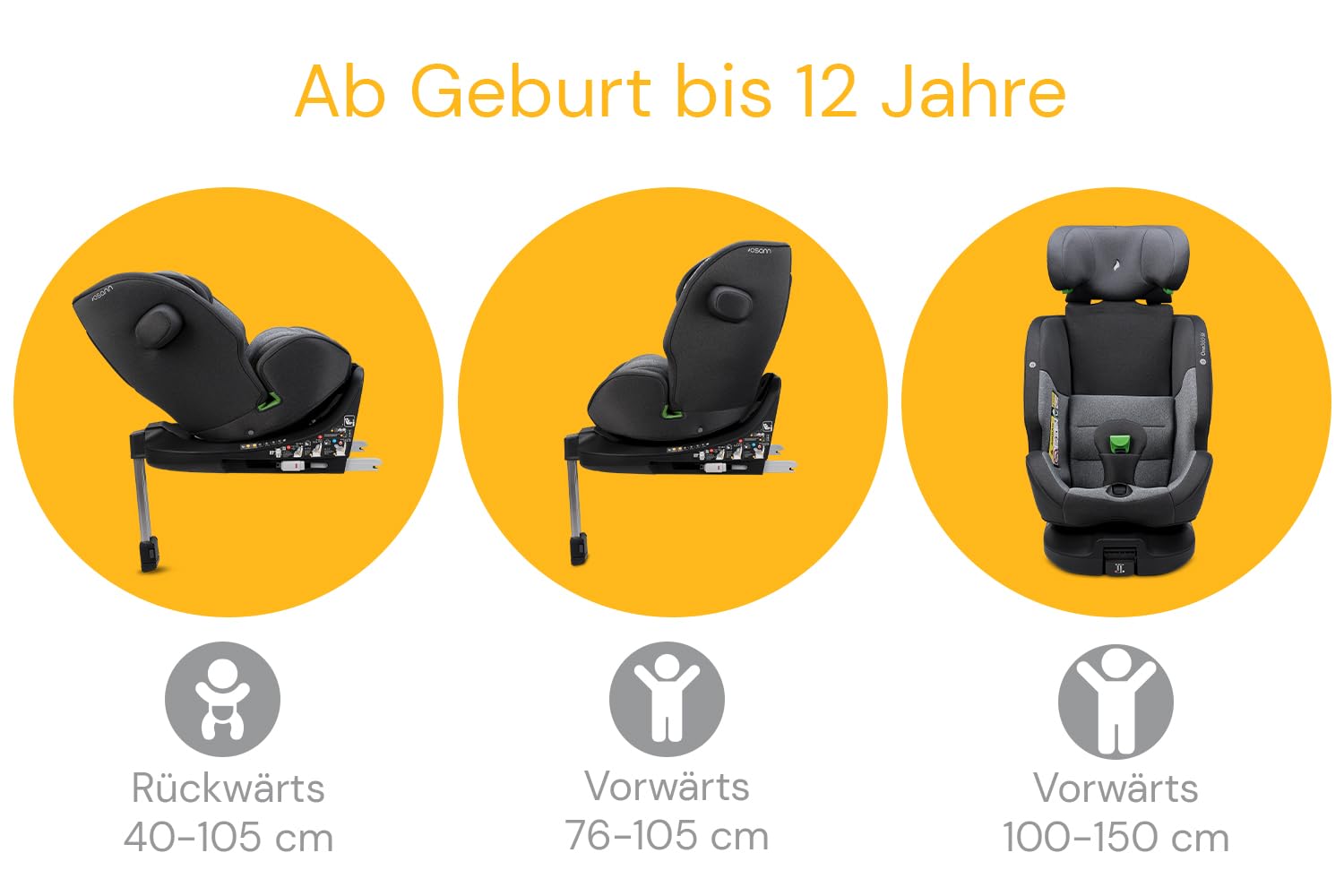 Osann One360 SL Reboarder drehbarer Kindersitz Standfuß 40-150 cm – Grey | Kindersitz 0-12 Jahre, 360 Grad drehbar, mitwachsender Baby Autositz, Kinderautositz mit viel Komfort & besonders sicher
