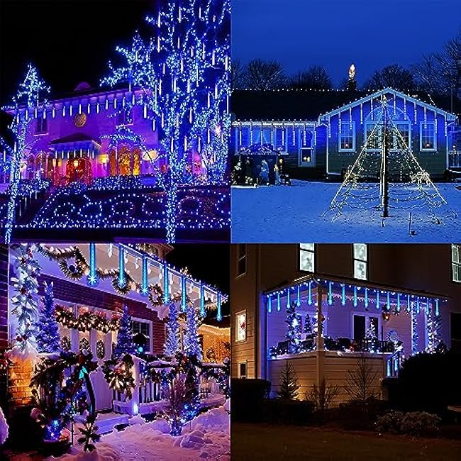 Aokudoni Blue Christmas Icicle Lights, 16 Inch 8 Tube Outdoor, UL Certified LED Connectable Decorations for Yard Porch Party Garden