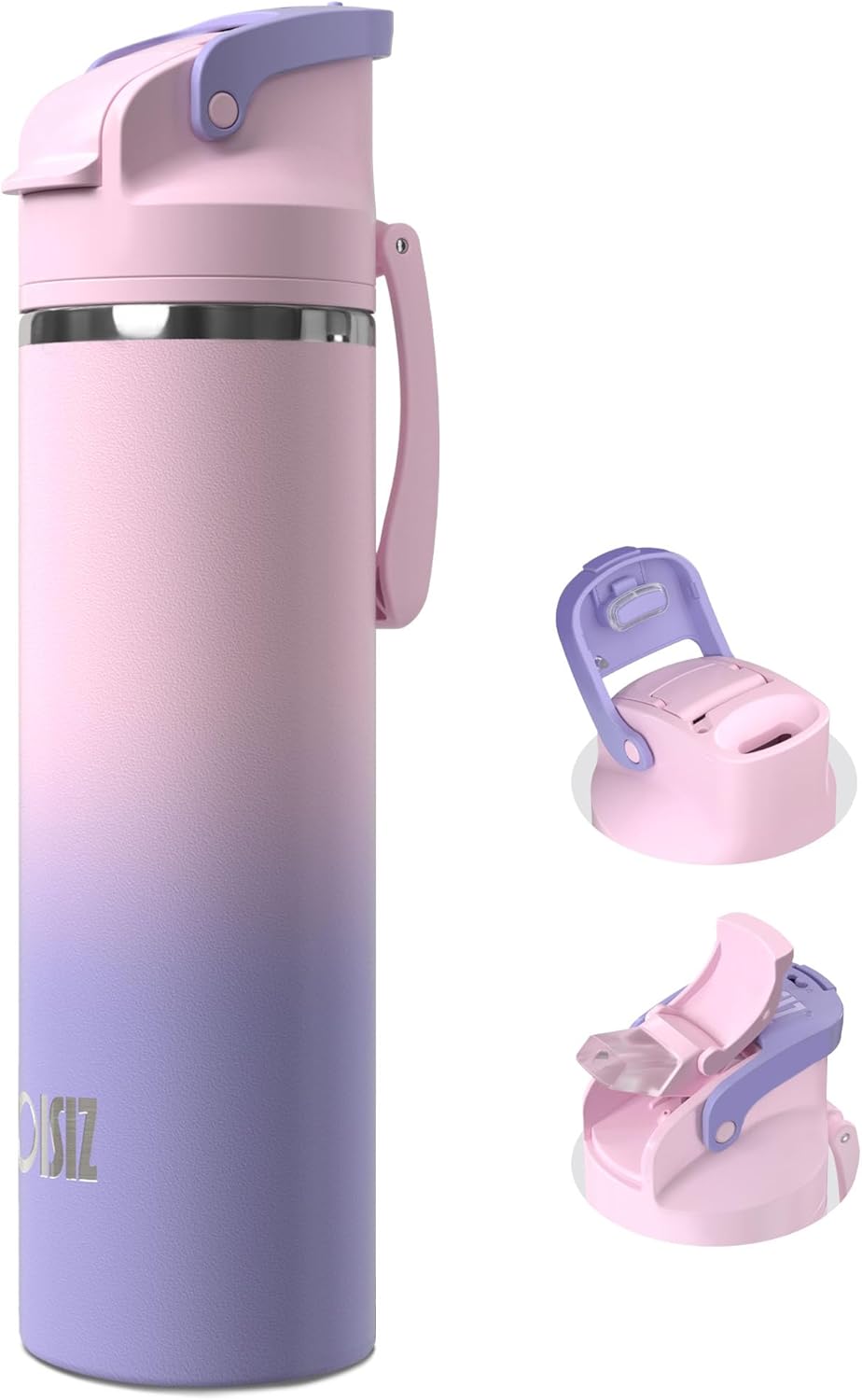 OISIZ Insulated Water Bottle 24 oz with 2 in 1 Spout and Straw Lid,One Click Safety Lock,100% Leakproof,Keep Cold 24H,Vacuum Stainless Steel Water Bottle for School,Travel and Sports,Dishwasher Safe Violet 24 Ounces