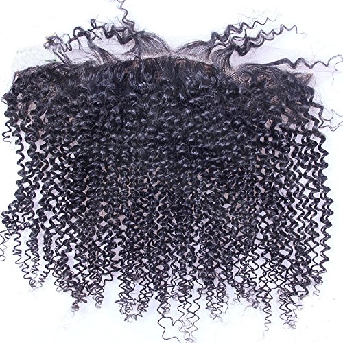Kinky Curly Silk Base Lace Frontal Momgolian Virgin Human Hair 13X4 Lace Frontals Closure with Silk Top Bleached Knots Baby Hair (14inch)