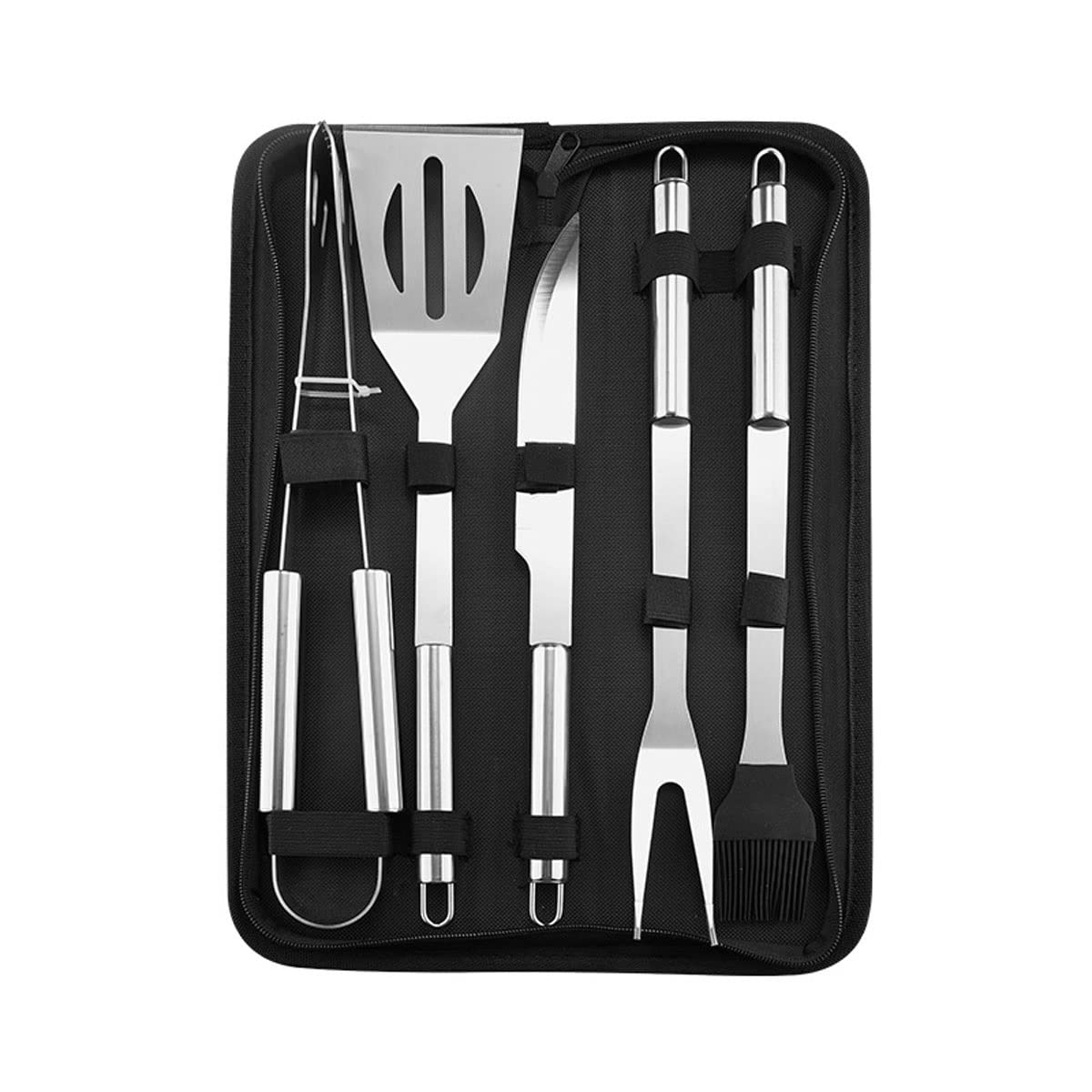 5 Pezzi BBQ. Strumenti Set Acciaio Inossidabile BBQ. Brush Fork Shovel Food Clip con Sacchetto di stoccaggio Kit Barbecue