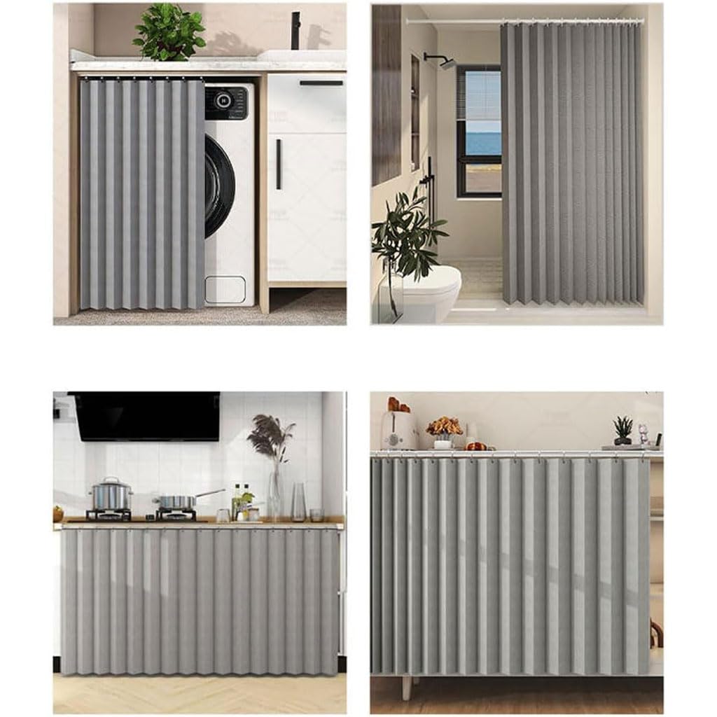 D'armoire à Chaussures Rideaux De Cuisine Courts Anti-poussière Imperméables Multifoncti Pour Salle De Bain Et Sous l'évier (Taille: W:120 x H:90cm, Couleur: Gris)