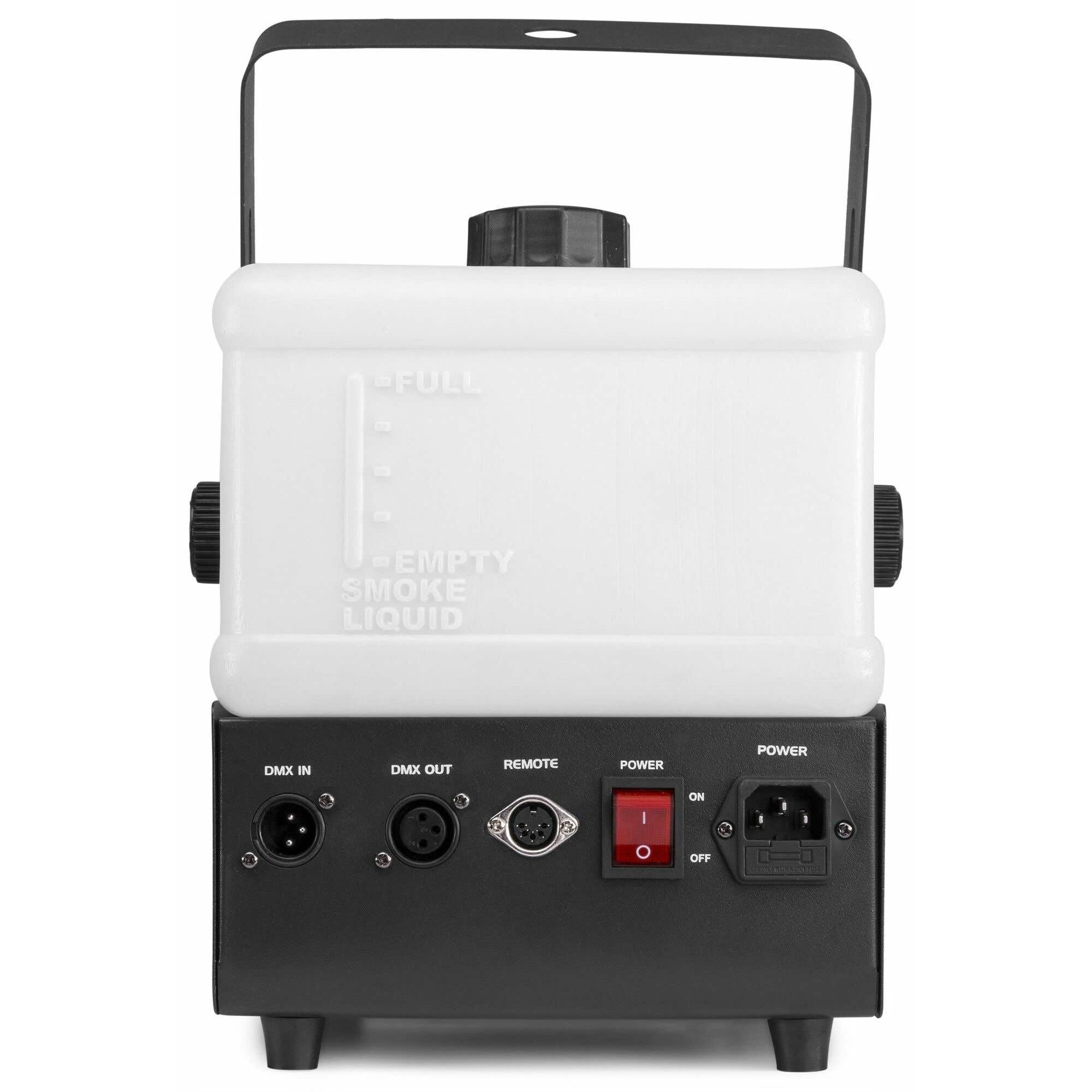 beamZ Rage 1500 - Macchina del Fumo LED, 1500 Watt, 6 x LED RGB 3-in-1 da 9W, Potenza Fumo: 350 m³/min, Serbatoio da 3,5 L con Illuminazione a LED, Comando DMX a 6 Canali, Controller con Timer, Nero