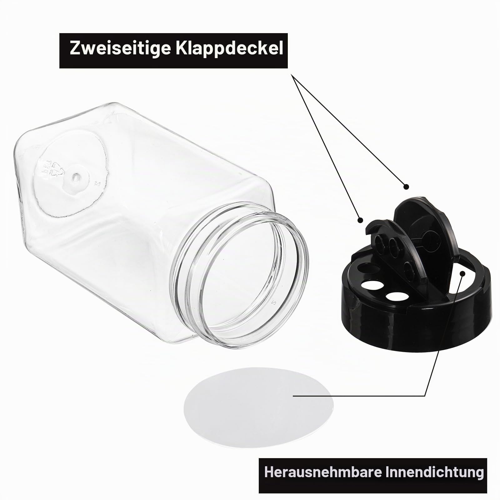 Bekith 16 Stück Plastik Gewürzdosen Gewürzstreuer Leer Gewürzgläser Klein Gewürzbox Vorratsdose Transparent Vorratsgläser Kunststoff mit Deckel, 260ml