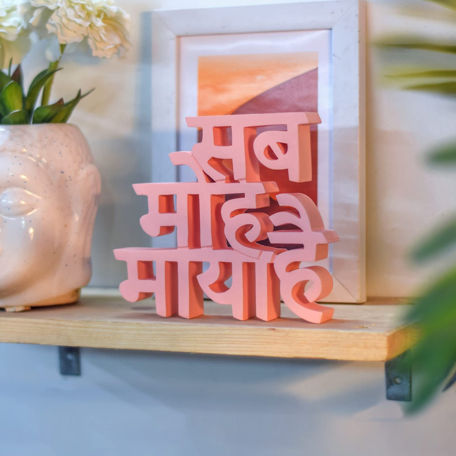 NUKKAD TALES Sab MOH Maya Hai – Peach, Aesthetic table decor for home or office, desk or Shelf. Quirky room decoration showpiece, ideal for birthday gift, and inspiring wall decor.-image-5