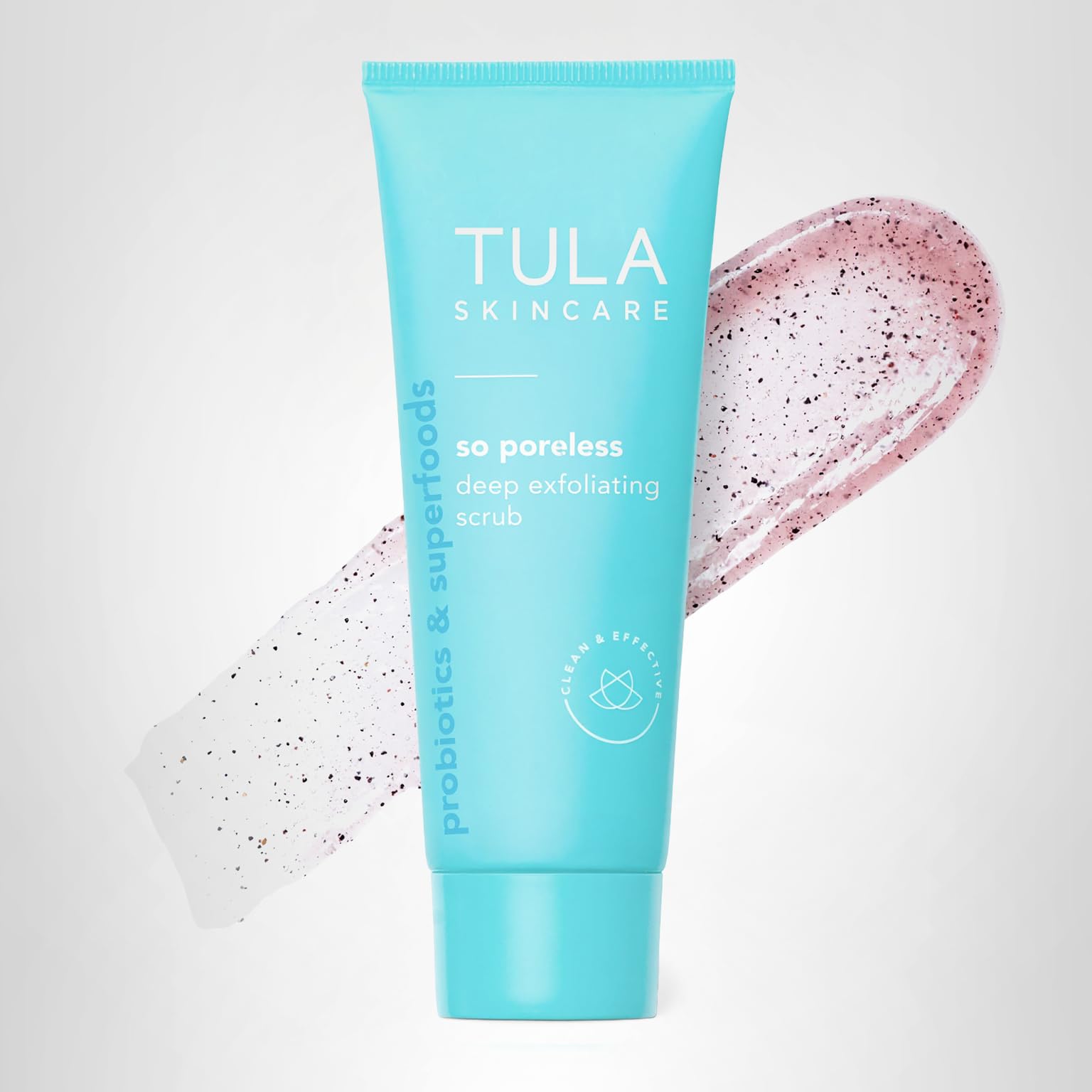 TULA Skin Care So Poreless Exfoliating Blackhead Scrub - Powerful and Gentle Exfoliation, Refreshing and Smoothing, Contains Probiotic Extracts, Volcanic Sand, Pink Salt, and Witch Hazel, 2.89 oz.