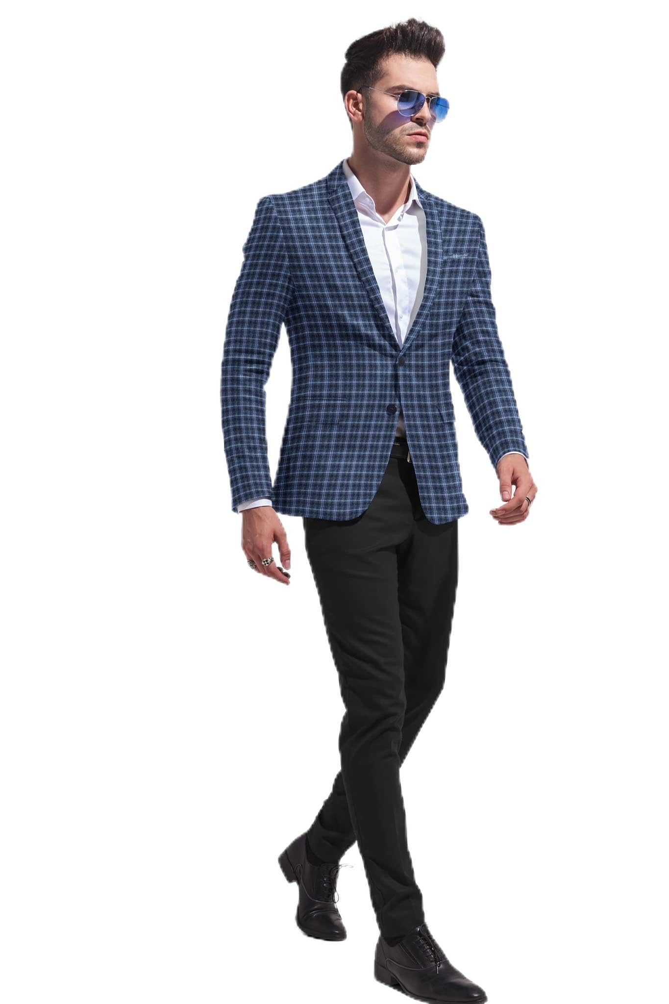 KUNDAN SULZ GWALIOR Men's Un-Stitch Heavy Weighted Checks Pattern Blazer Fabric (2.00 Meters; Dark Blue)-picture-15