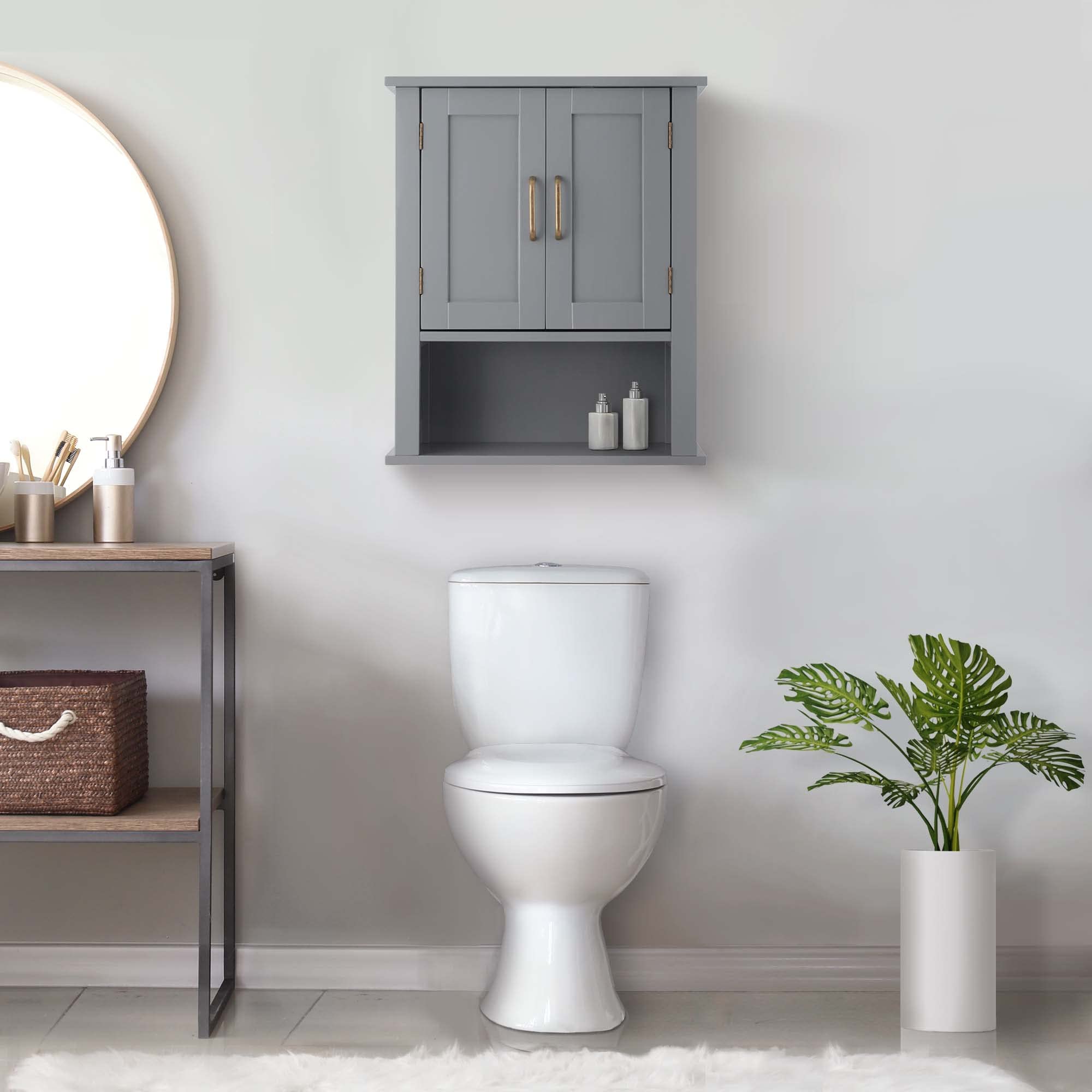 Teamson Home Mercer Meubles de Salle de Bain en Bois Meuble de Rangement Mural pour médicaments avec étagère Ouverte Gris EHF-F0019