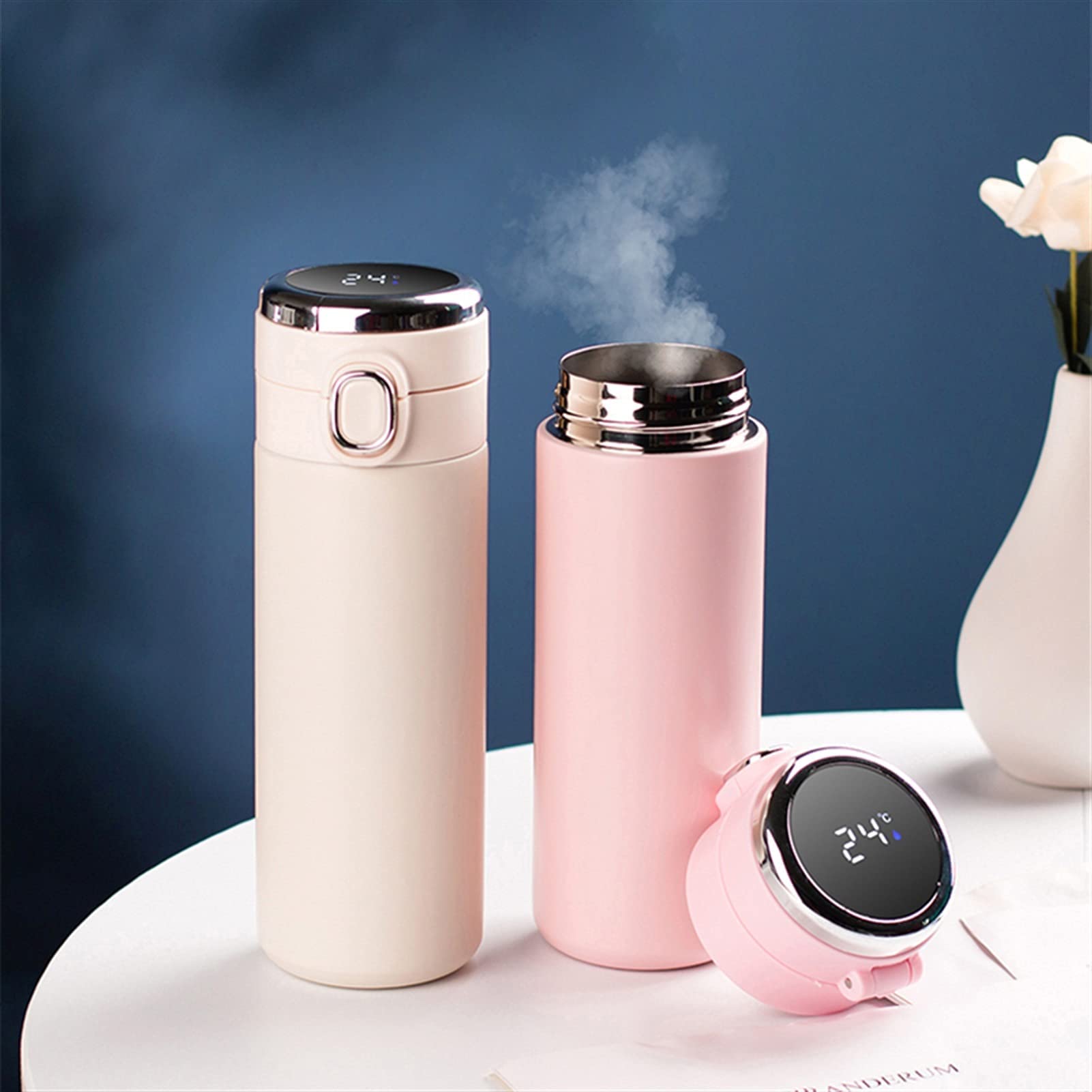 Bouteille d'eau de sport isotherme, fiole à vide en acier inoxydable, bouteilles thermos de voyage portables, petites tasses à café, affichage de la température, bouteille d'eau étanche (320 ml, noir)
