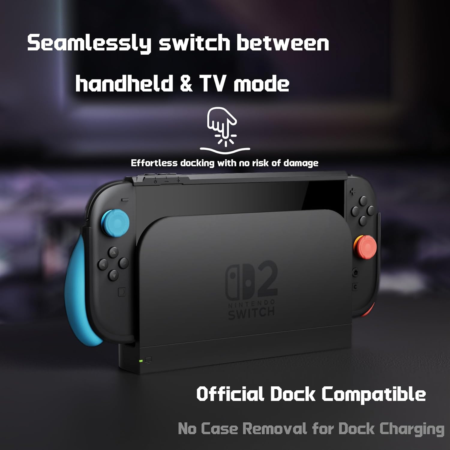 PlayVital for Switch 2 Beyond-Grip Dockable Case, Interchangeable FPS/Omni Ergonomic Grips + Military-Grade Drop Protective Cover + 2 Joystick Caps for Nintendo Switch 2 (Blue & Orange)​