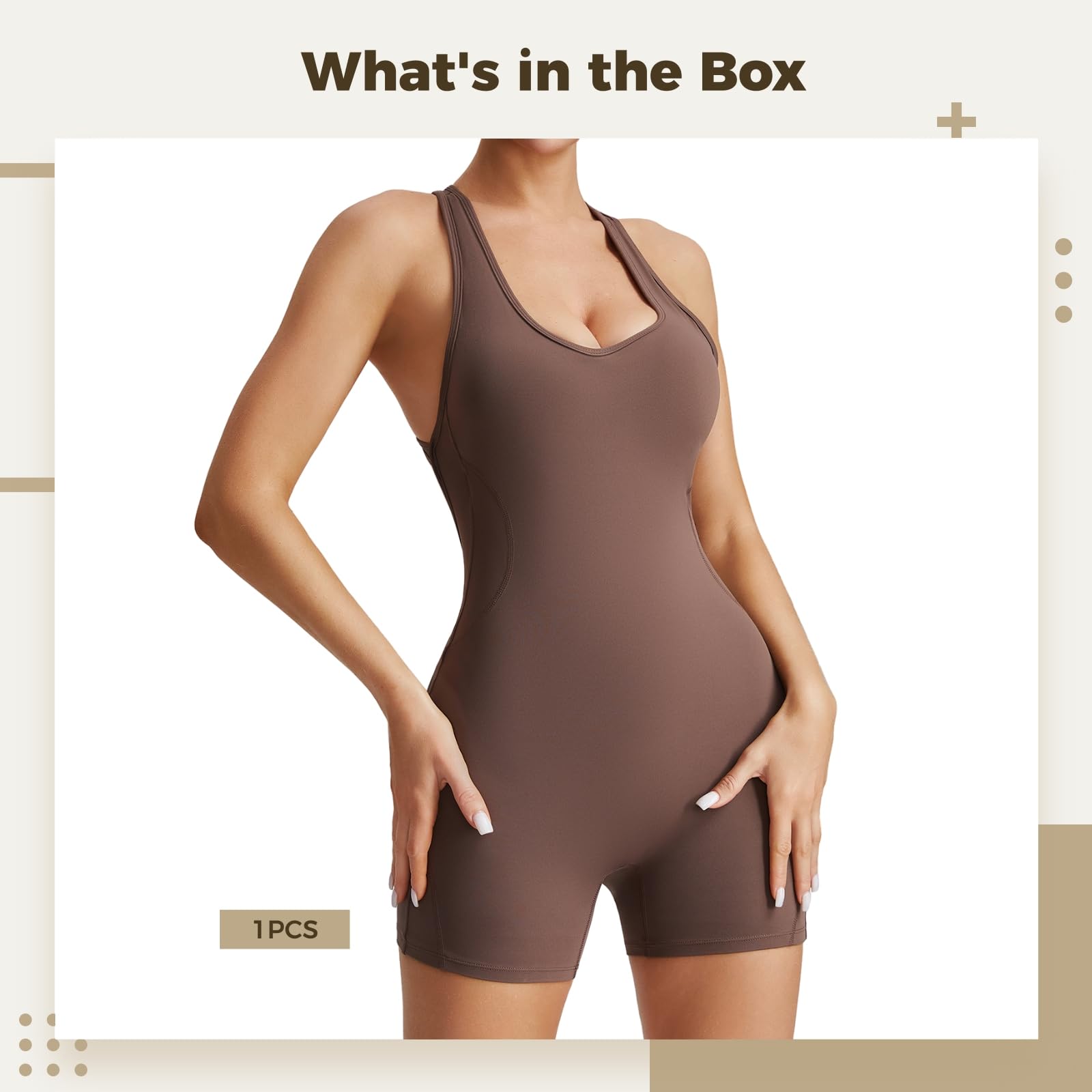 Tute da palestra da donna di un pezzo, abiti da allenamento ad alta elasticità, body aderenti in eleganti nero e marrone, abbigliamento sportivo