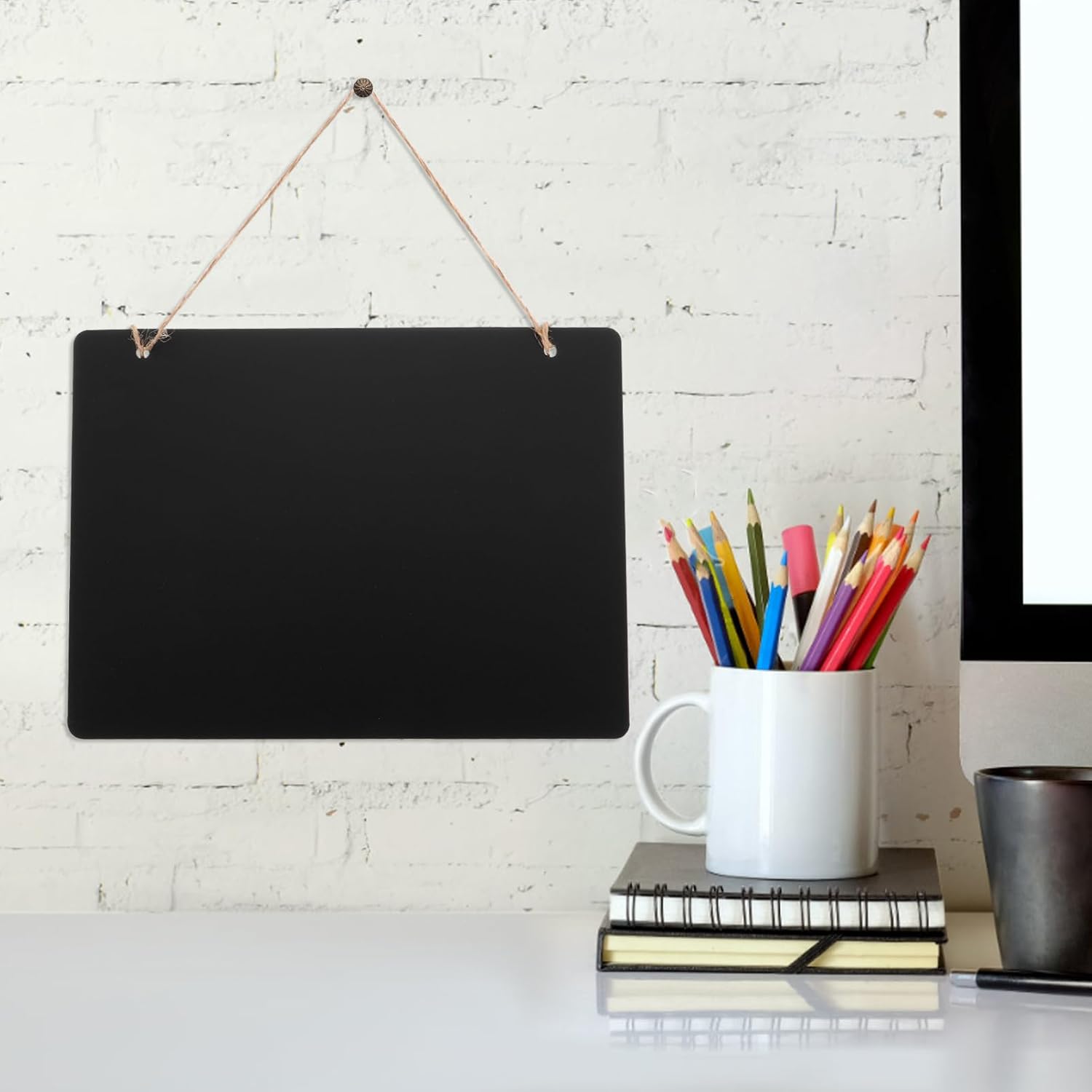 Angoily Hanging Chalkboard Signs, 6pcs Wooden Rectangle Chalkboard with Rope, Double Sided Reversible Blackboard for Restaurants, Cafes, Weddings, and Home Decor, Erasable Message Board