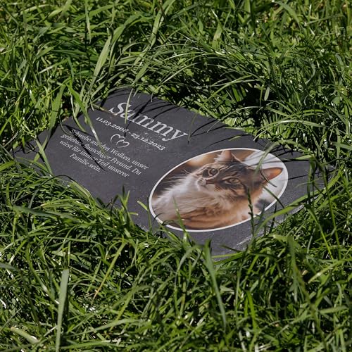 LAUBLUST Personalisierte Grabplatte mit Name & Foto als Grabschmuck für Hund, Katze & andere Haustiere - Herzen, 3 Größen | Schieferplatte mit Gravur als Tiergrabstein Deko & Tiere Grabtafel