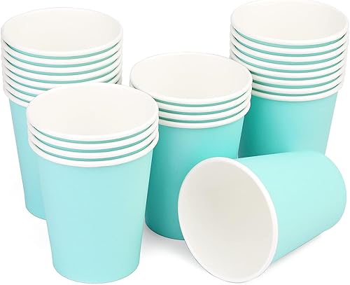 Paquete de 25 vasos de papel desechables de 8 onzas, tazas de café de papel azul claro, tazas para bebidas calientesfrías, adecuadas para oficinas,