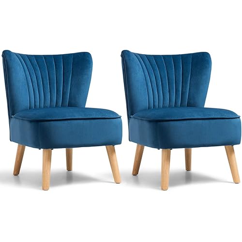 Giantex Set of 2 Velvet Accent Chair, Upholstered Modern Sofa Chair w/Wood Legs, Thickly Padded, Small Armless Wingback Club Chairs for Living Room Bedroom Furniture