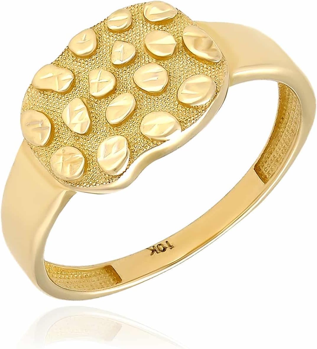 WJD Exclusives 10K Yellow Gold Nugget Textured Signet Ring