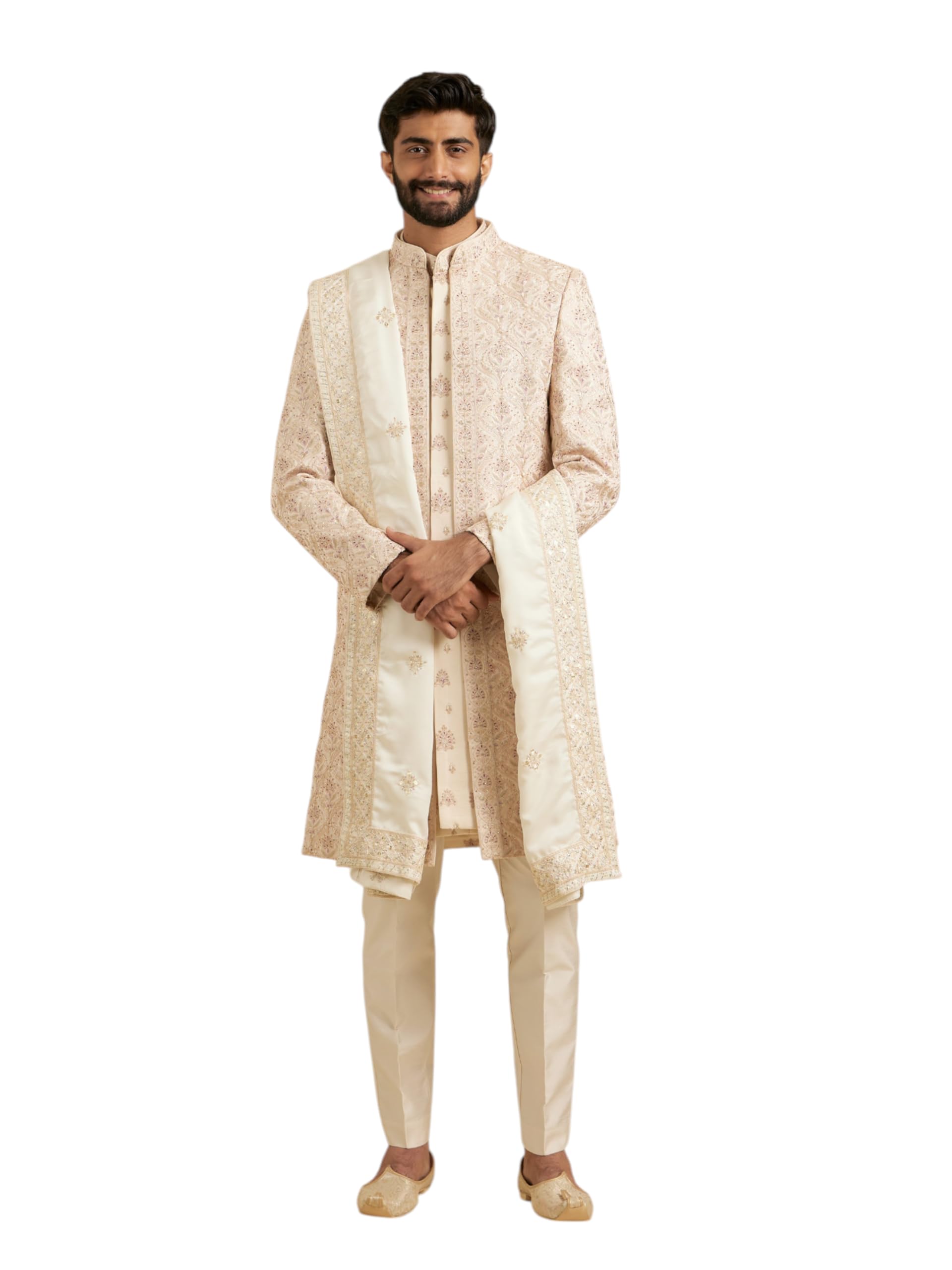 Men's Satin Sequin Dupatta (Beige)-image-2