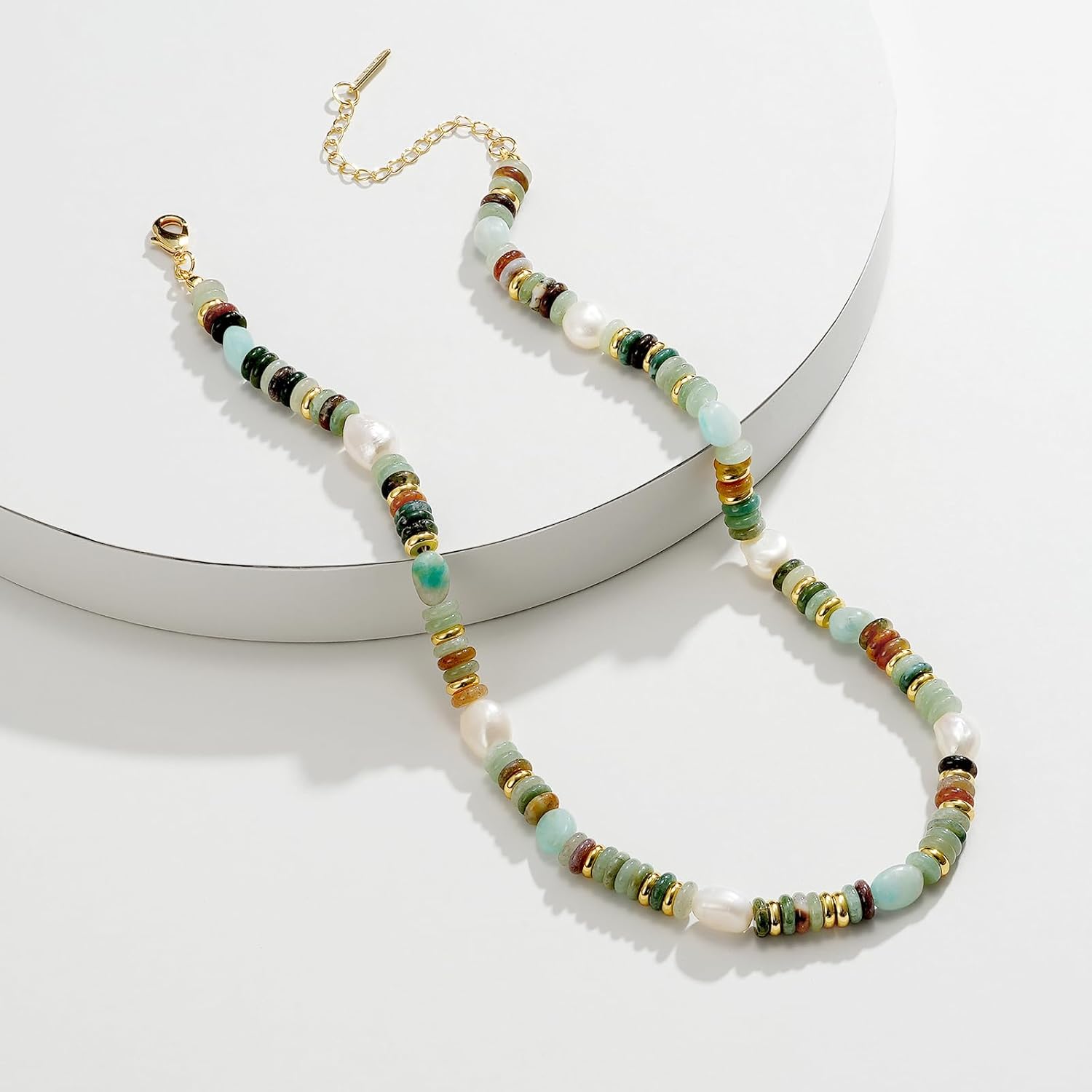 KissYan Beaded Gemstone Necklace for Women, Colorful Boho Bead Choker Natural Stone Surfer Beach Necklaces 14K Gold Plated Summer Handmade Jewelry - Image 8