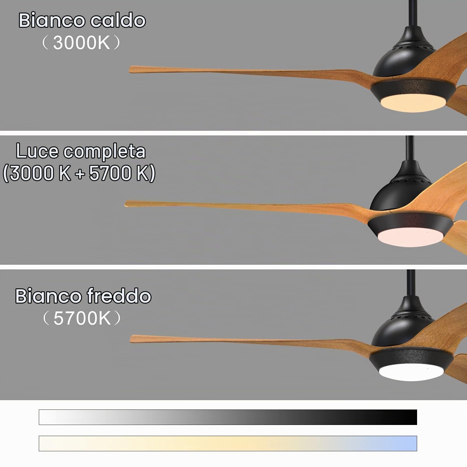 reiga 132CM Ventilatore da Soffitto con Motore CC Luce LED Dimmerabile | 3 Pale Dipinte a Mano, Timer, Funziona con Alexa WIFI Smart APP e Telecomando