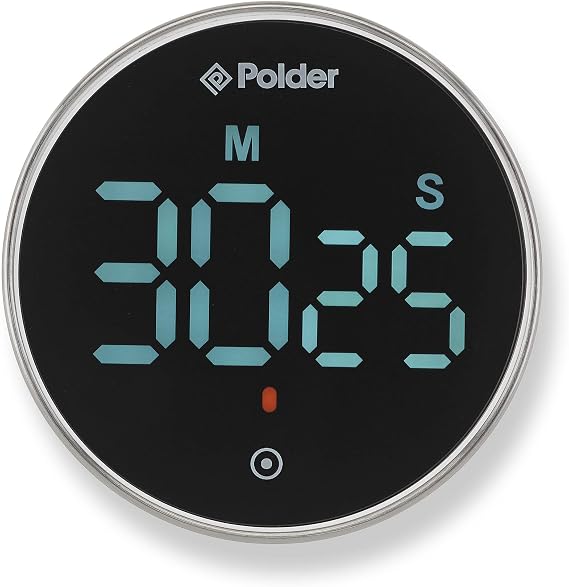 Polder Twist Digital Kitchen Timer, Extra Large Display, 100 Minute Countdown, Silent, Backlit Alert or Loud Volume, Memory Function, Magnet for Easy Storage
