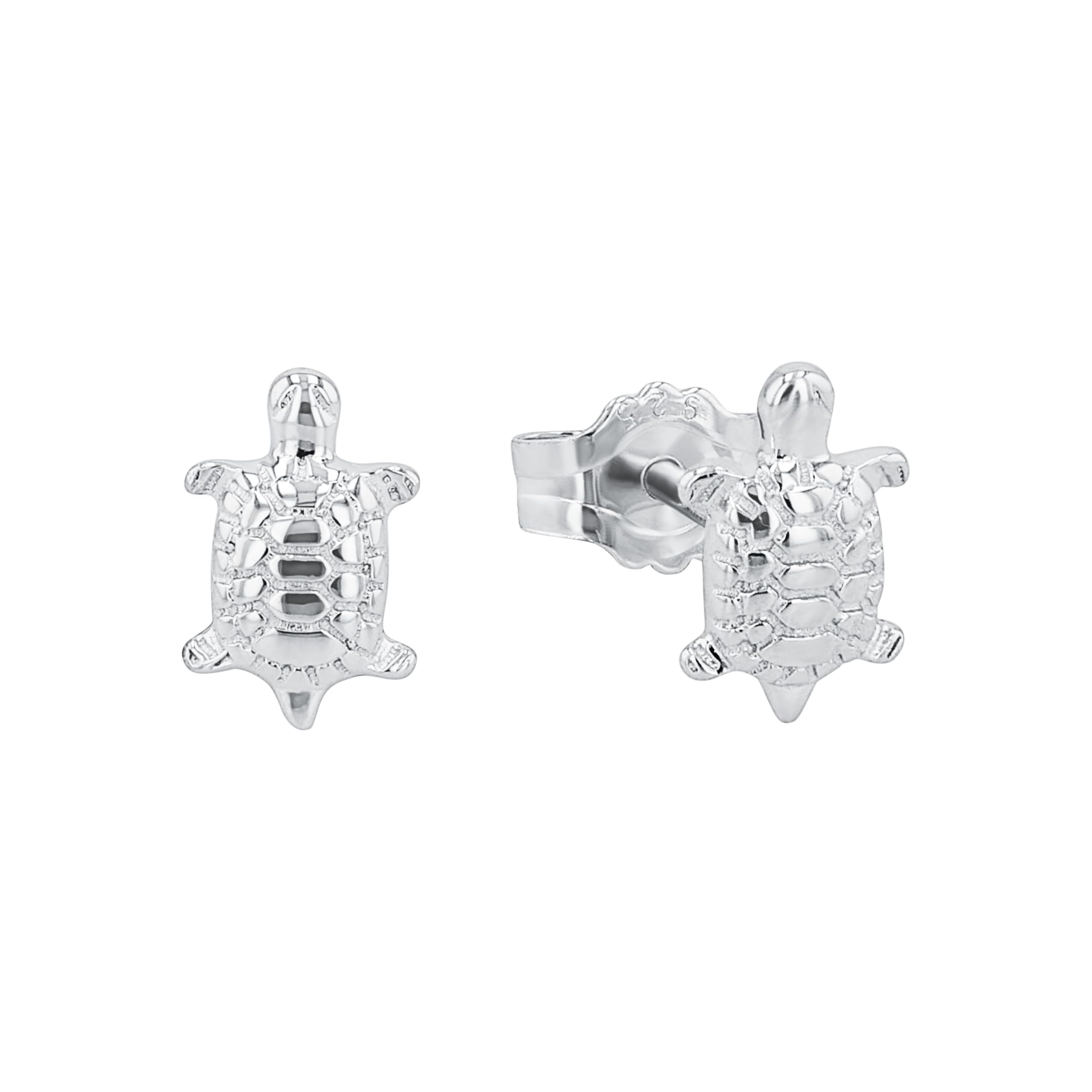 Amor Stud Earrings 925 Sterling Silver Girls Children's Earrings, 0.8 cm, Silver, Tortoise, Comes in Jewelry Gift Box, 9064052