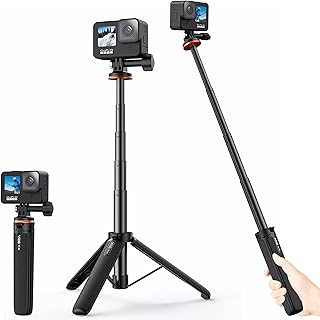 Vkesen Mini Tripod Stand with Extension Pole for GoPro,Selfie Stick for Sports Camera,Vlog Hand Grip/Accessories Compatible with Go Pro,Insta360 One R/RS,DJI,AKASO and other Action Cameras