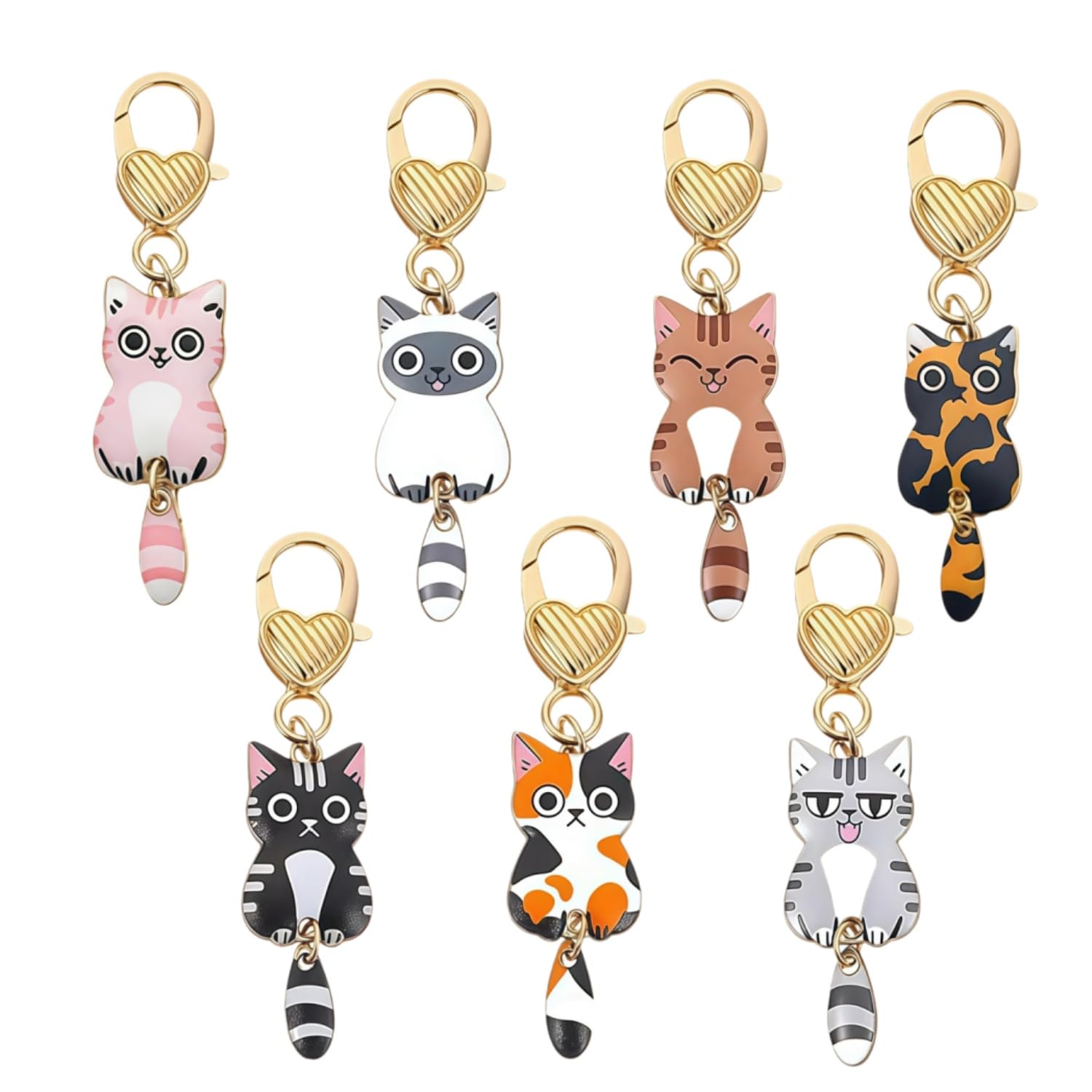 Zpeiran 7 Pcs Cat Keychain,Cute Key Chain Charms,Cat Keyring,Cats Accessories for Women Car Keys Purse Handbags Girls Women
