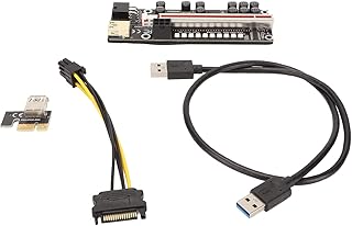Bewinner Tarjeta Elevadora PCIe Adaptador Alimentado de 6 Pines con Cable USB 3.0 de 60 Cm, Compatible con Ranuras 1x/4x/8x/16x para Minería GPU, 11 Condensadores a Prueba de Explosiones, Plug and