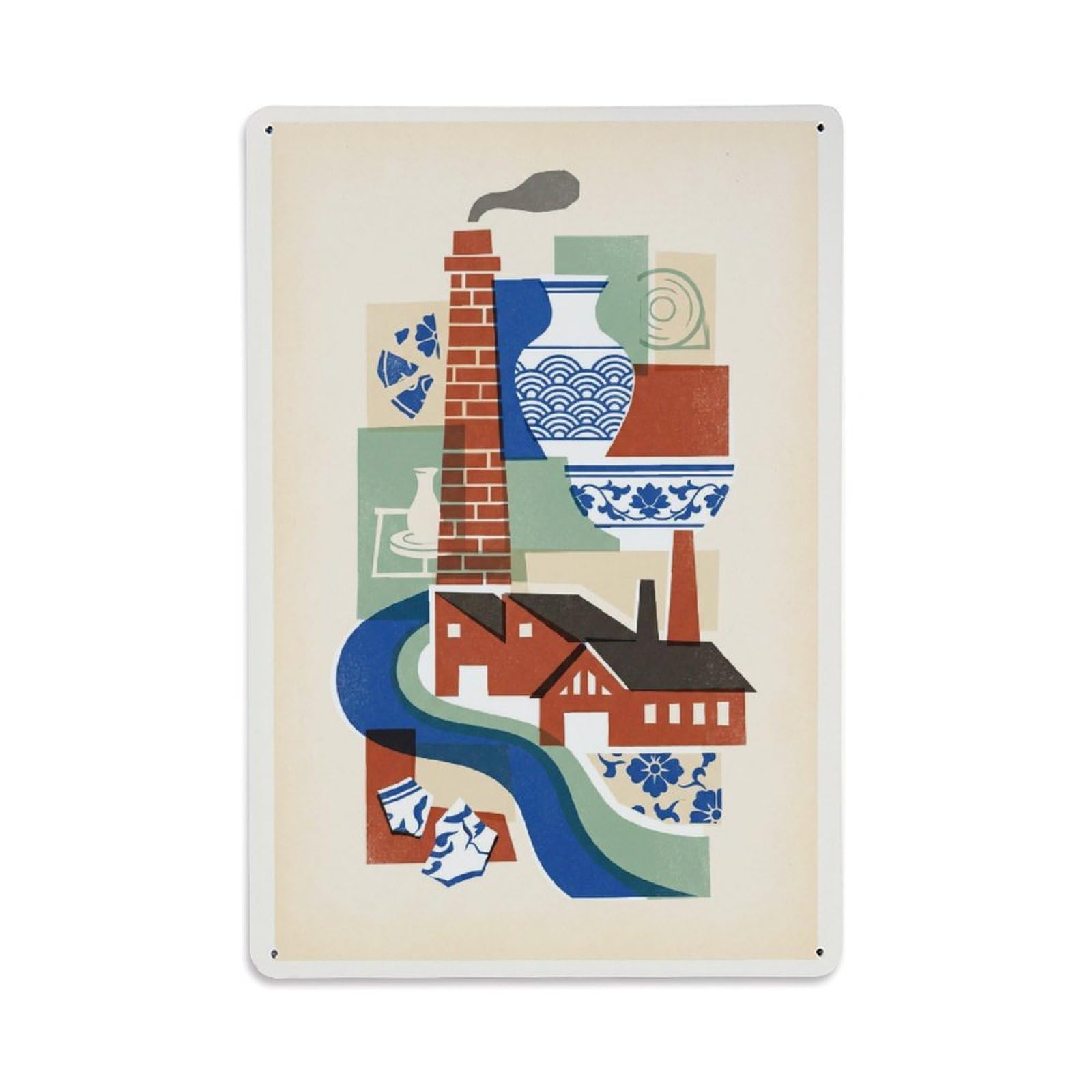 Okngb Style Geometric Chinese City Landmark Travel Collage Graphic Metal Tin Sign Plaque Wall Decor For Cafe, Man Cave, Club Bar, Office, Home Garden Round Metal Poster 8X12inch