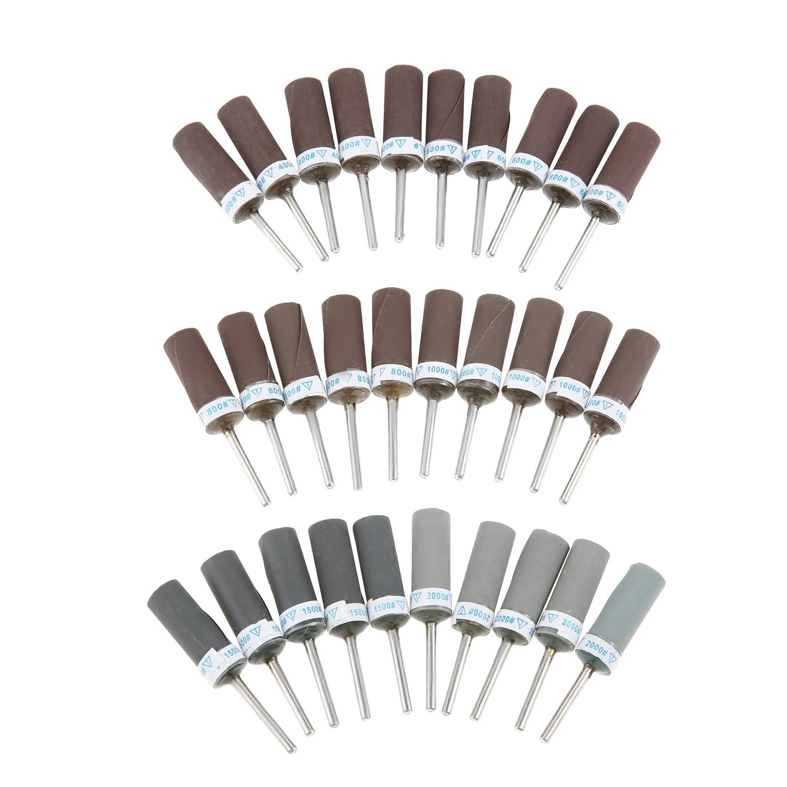 30 tambores de lijado con vástago 1/8 pulgadas para herramienta rotativa, palos papel lija grano 400-2000 para pulido plástico, madera y Metal, Uds