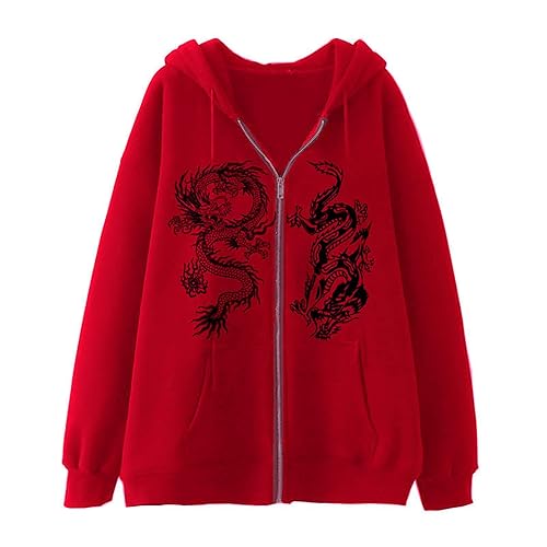 Y2k Hoodie Men Women Dragon Full Zip Jackets Hip Hop