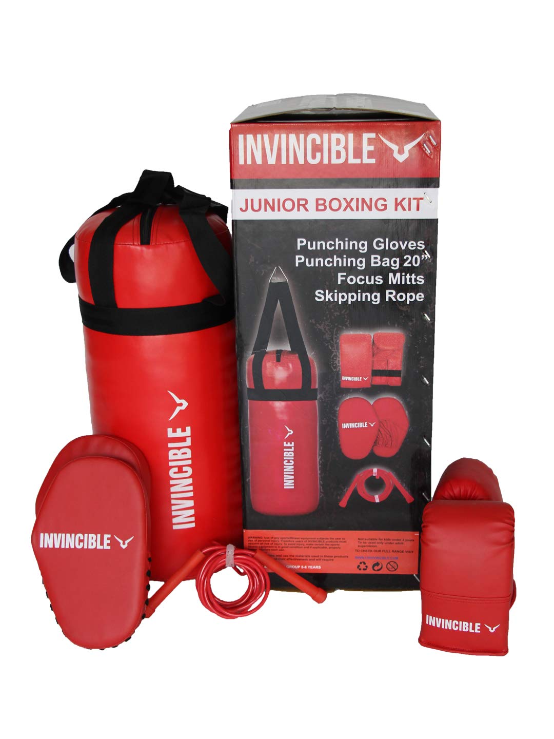 Invincible Junior Boxing Kit (Red, Junior)