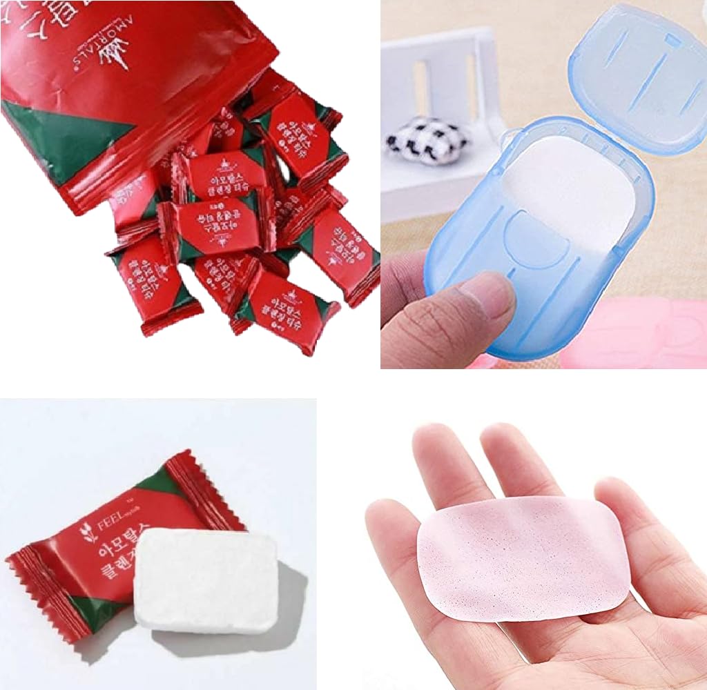 DAIDSUKE® (PACK OF 20) Travel Pocket Hankey Big Tissue and With Free 5 Box Travel Paper Soap For Multipurpose Use Magic Disposable Tablet Cotton Paper Water Wet Wipe Napkin For Men Women Kid-image-10