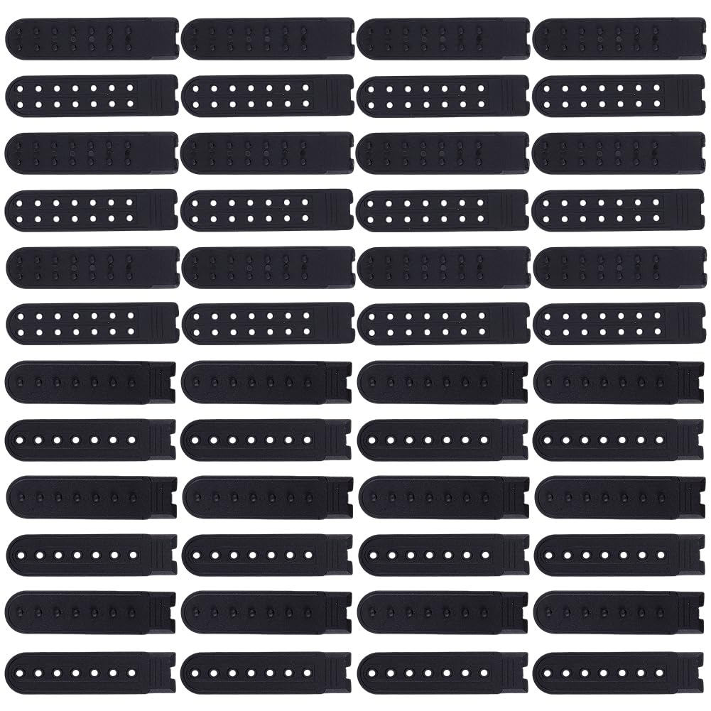 DELORIGIN 48 Sets Snapback Strap Cover 2 Styles Plastic Black Cap Snap Buckle Replacement Fastener Repair Strap with 7/14 Holes Adjustable Hats Snap Strap Buckle Extender for Baseball Cap Cowboy Hat