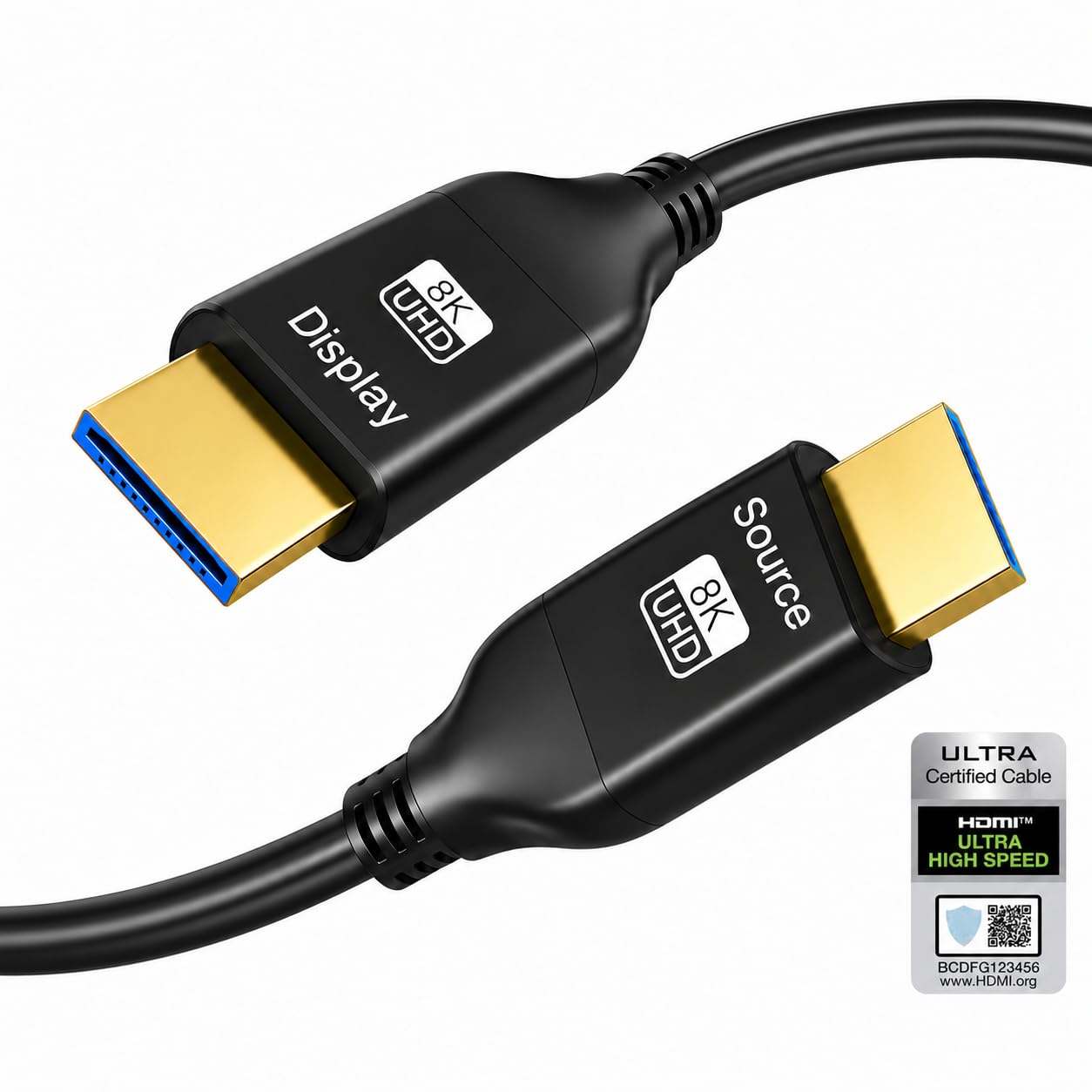Asnish Cavo HDMI in fibra ottica 8K, 30,5 m, 2.1 ultra 48 Gbps, cavo HDMI sottile e flessibile ad alta velocità, 8K @60Hz 4K a 120Hz, HDR/eARC/ARC/HDCP/2.2, 3D, compatibile con PS5/TV/proiettore/DVD e