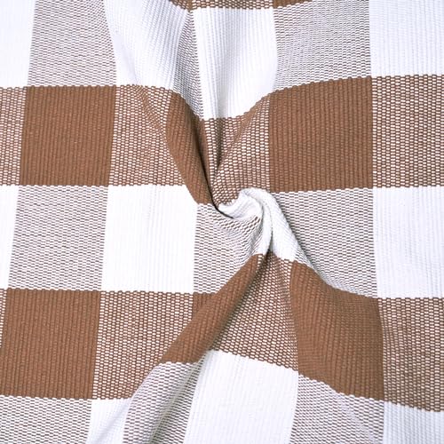 Ckorzen Coffee and White Plaid Rug, 3' x 5' Outdoor Front Porch Door Decor Mat, Washable Cotton Woven Farmhouse Area Rug for Layered Door Mats Carpet, Entryway, Easter Décor