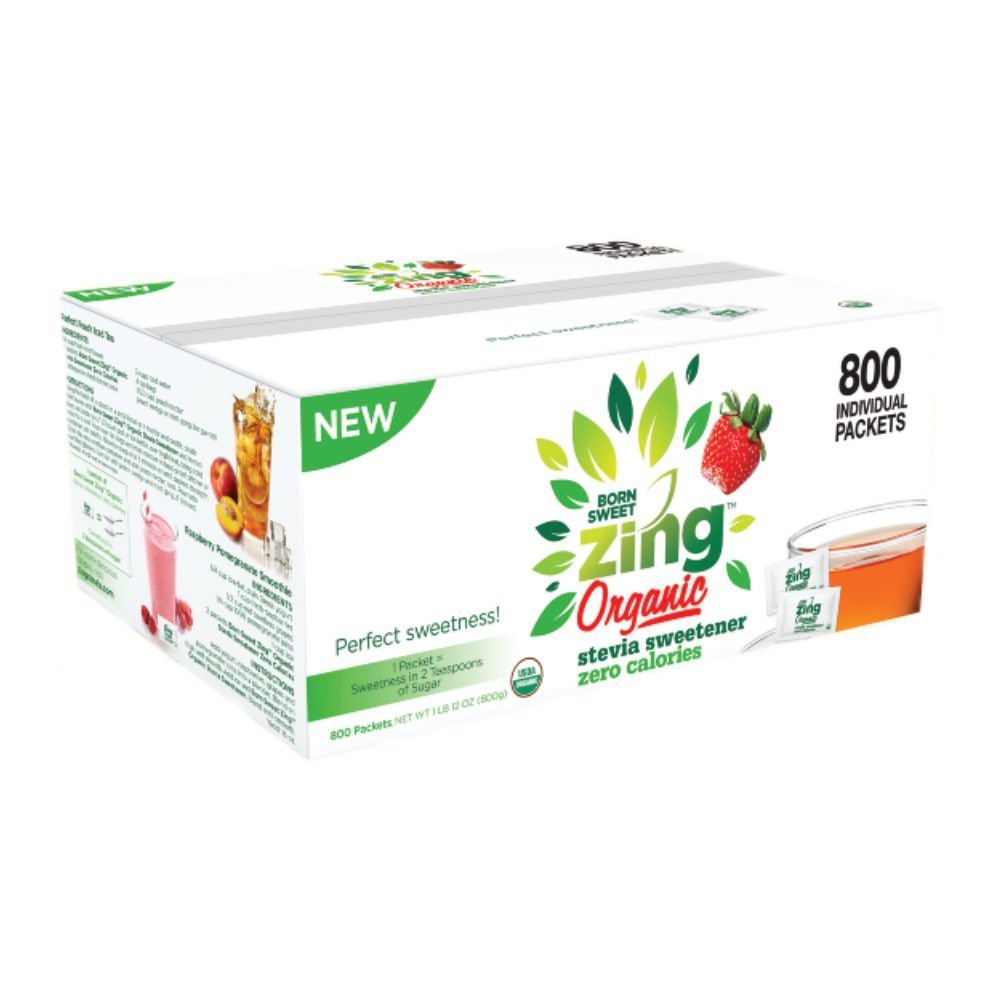 "Born Sweet Zing" Zero Calorie Organic Stevia Sweetener Packets - 800 Packet Count