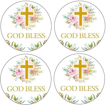 2" Round 50 Pack Cross Stickers Candy Sticker Labels for Religious Party, Baptism, Confirmation, Christening, First Communion, Birthday Party Wedding Baby Shower Flower Cross1