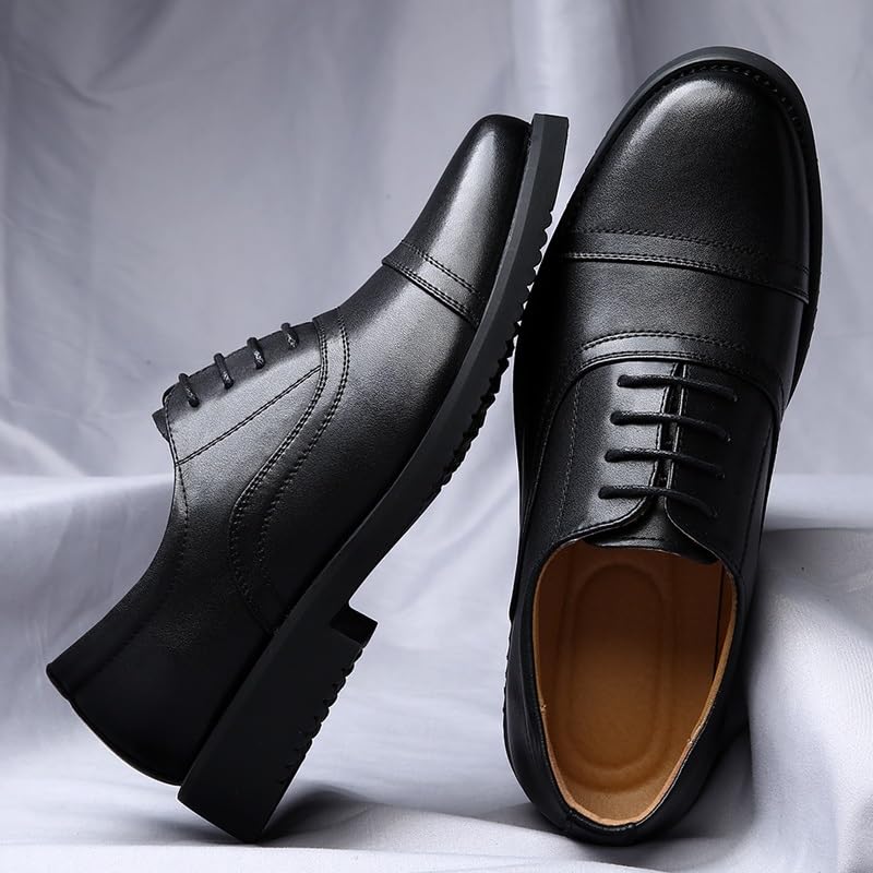 HOOENG Shoes Dress Oxford for Men Lace Up Round Toe PU Leather Cap Toe Oxford Shoes Anti-Slip Non Slip Rubber Sole Low Top Wedding(Size:9) Black4