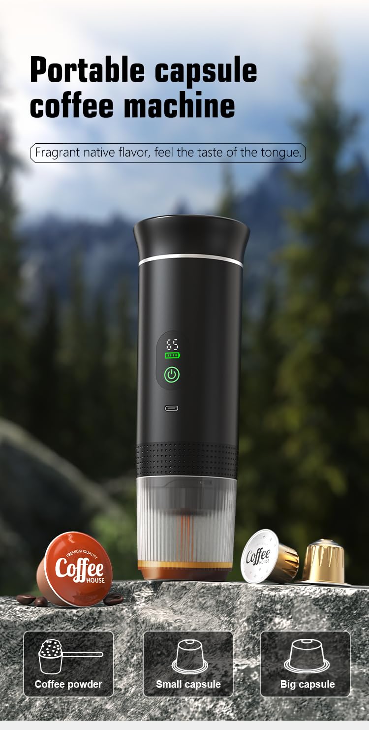 Macchina da caffè portatile espresso con riscaldamento rapido | USB-C | Macchina da caffè portatile automatica 3 in 1 molto facile da usare, ideale per viaggi, ufficio e campeggio (PRO 80ML