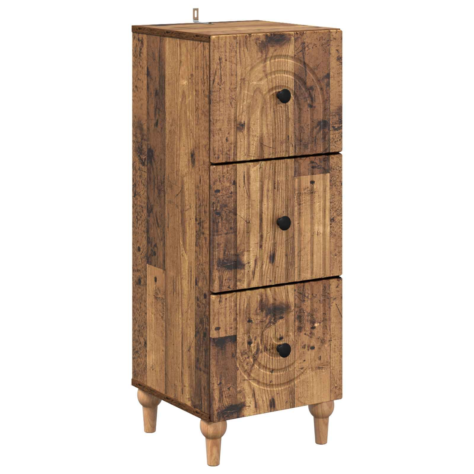 Cassettiera in legno anticato, 33 x 34,5 x 90 cm, con 3 cassetti, versatile armadio portaoggetti per casa, ufficio, cantina e officina, pratica soluzione di ordine