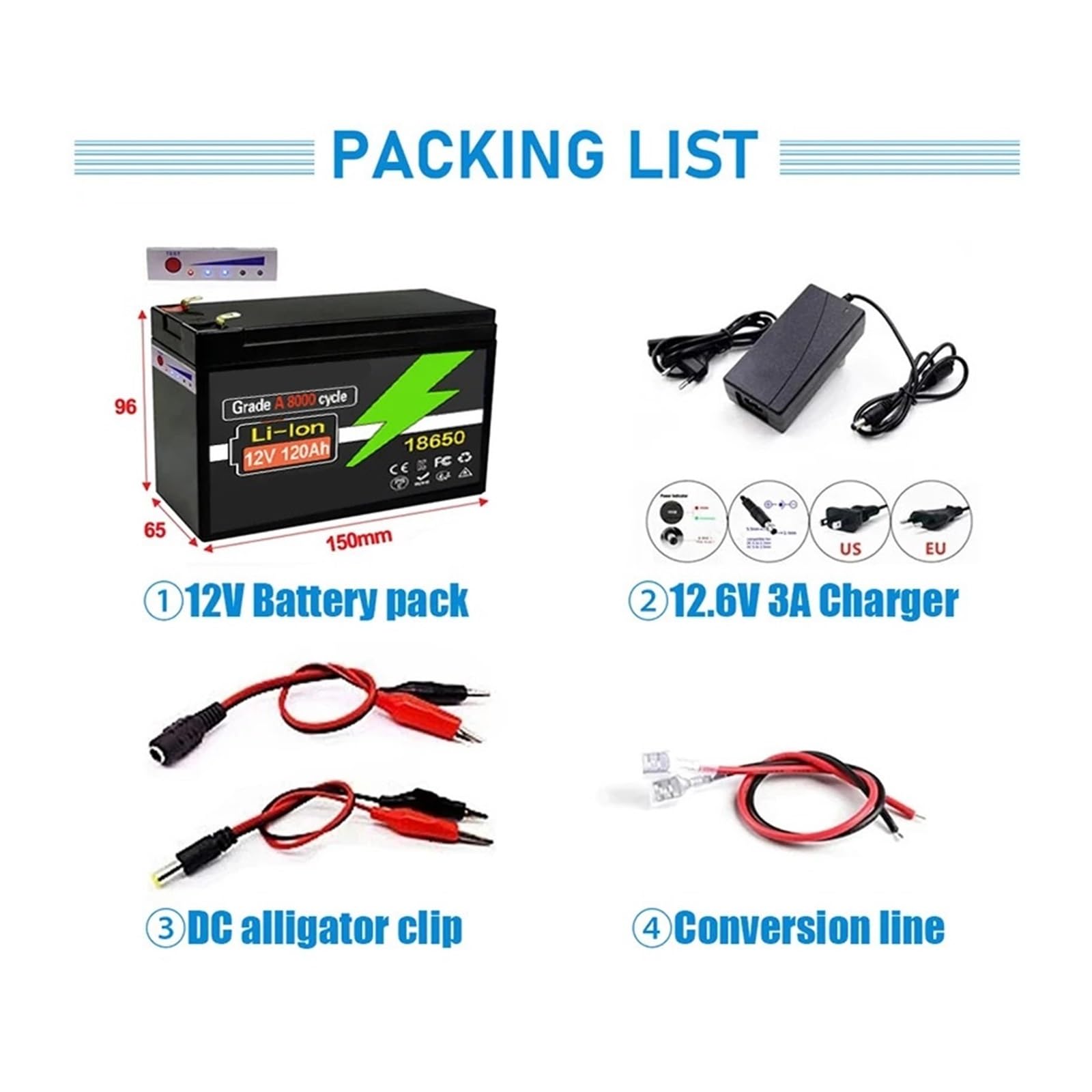 Batteria 12V Pacco Batteria Al Litio 18650 Da 140 Ah | Batteria ricaricabile for batteria for veicoli elettrici a energia solare + caricabatterie 12,6v3A(12V 80000mAh)