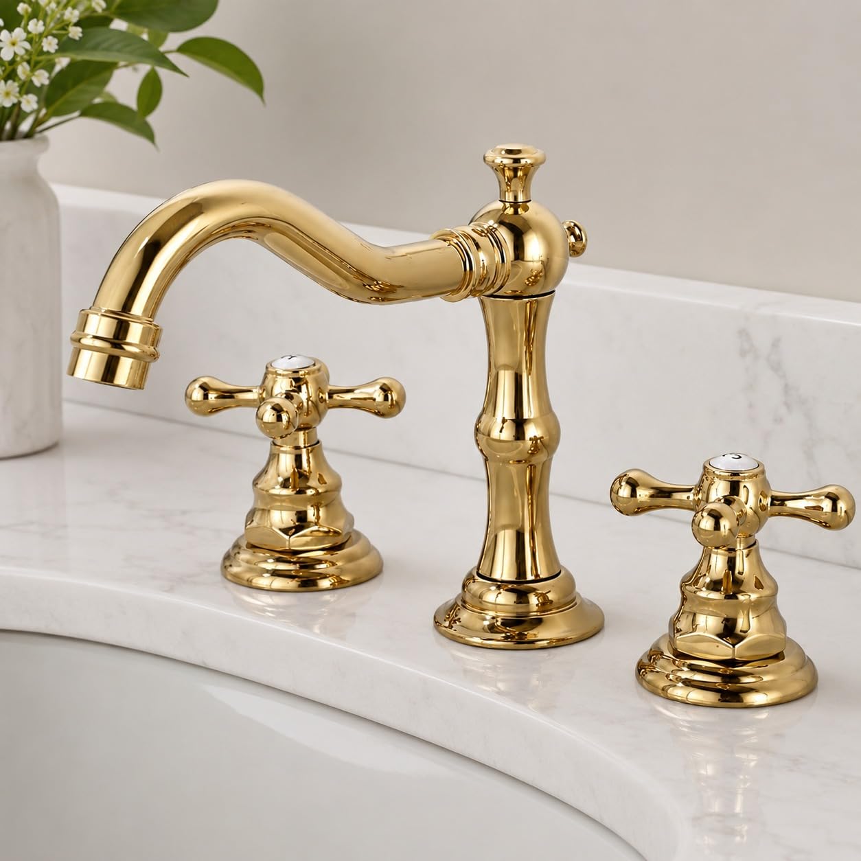 Grifo Mezclador para Lavabo de baño de 3 Orificios con Doble Han Les Control de Agua Caliente y fría Grifo de Lavabo Elegante urable y fácil de Instalar (Color: Cromo)