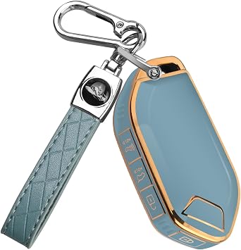 QBUC for Kia Key fob Cover,Soft TPU 360Car Key Case Protector with Leather Keychain Compatible with Kia Telluride 2023/2024 5 Buttons Smart Key Blue