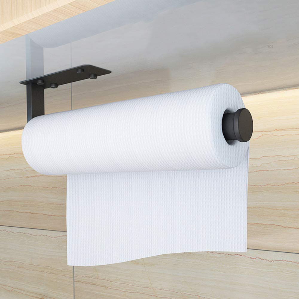 Support Pour Rouleau De Papier Sans Perçage - Lot De 2 - Noir - Porte-essuie-tout Sous Armoire - Charge Max 3 Kg