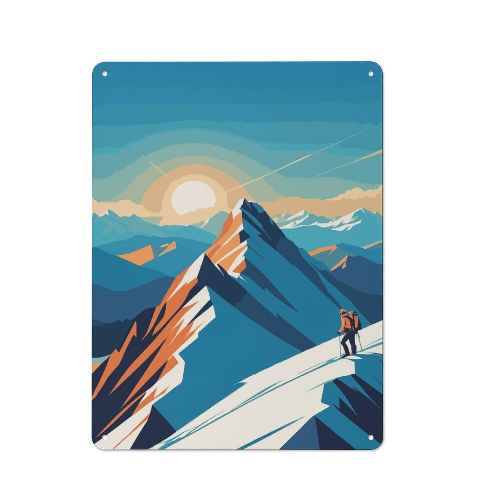 Junmoney Style-14 Tin Wall Plaque 40X30cm With Mountain Climber Landscape Digital Art For Workshop Wall, Housewarming Wall Decor For People Furnishing Workshop