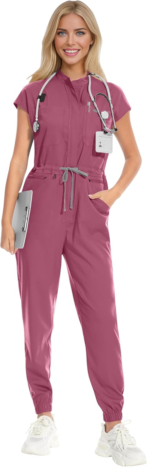 VIAOLI Women's Scrub Jumpsuit Completed Jogger Pants with 8 Pocket for Hospitals Clinics Medical Nursing Uniforms Set