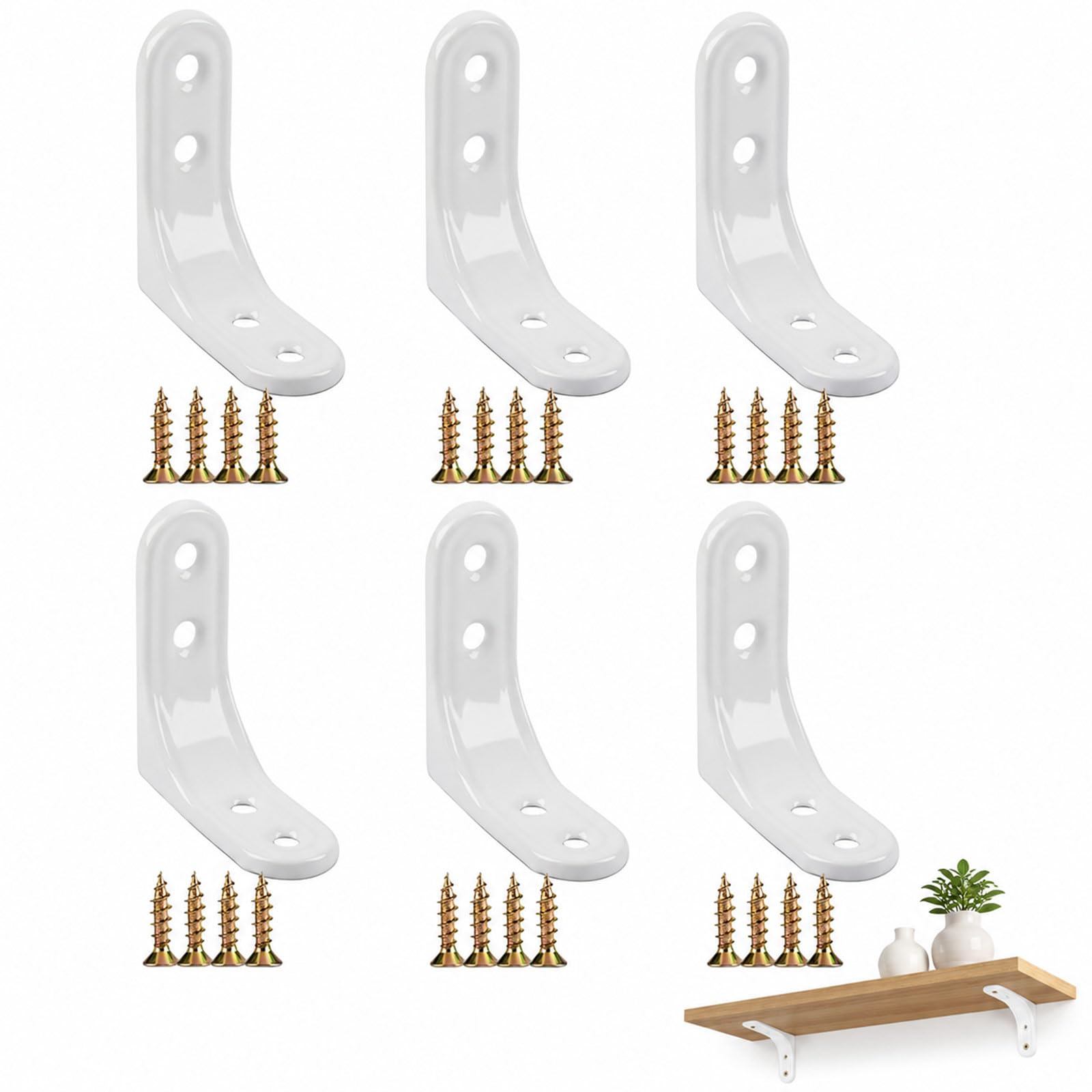 6 Pcs Shelving Brackets, White Floating Shelf Brackets & Supports, Wall L Brackets for Shelves, Angle Heavy Duty Shelf Bracket for Living Room Kitchen Office (2 x 2 Inch)